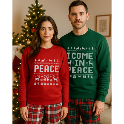 Peace Christmas Sweatshirt | Matching Couples Holiday Sweaters | Funny Adult Christmas Gift | Cozy Red Knit-Style Unisex Pullover