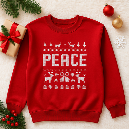 Peace Christmas Sweatshirt | Matching Couples Holiday Sweaters | Funny Adult Christmas Gift | Cozy Red Knit-Style Unisex Pullover