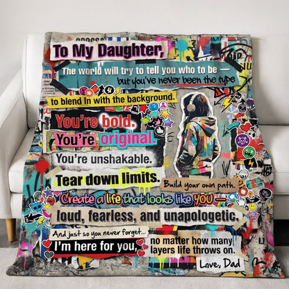 Emotional Dad To Daughter Graffiti Empowerment Plush Blanket
