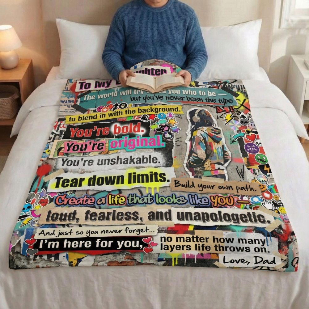Emotional Dad To Daughter Graffiti Empowerment Plush Blanket