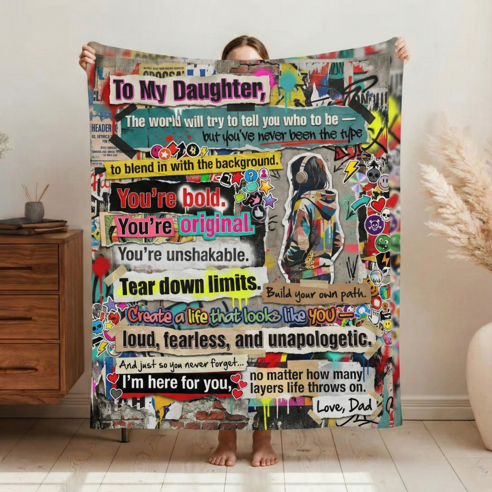 Emotional Dad To Daughter Graffiti Empowerment Plush Blanket