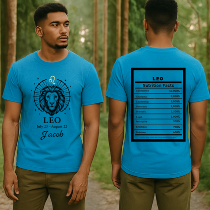 Leo Lion Zodiac T-Shirt | Astrology July 23 - August 22, Nutrition Facts Back