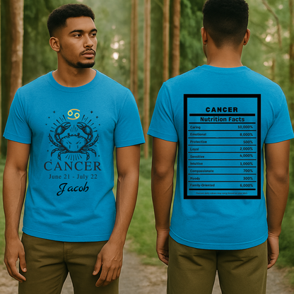 Cancer Zodiac Crab Tee | Astrology Shirt, June 21 to July 22, Nutrition Facts Back