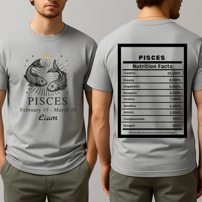 Pisces Zodiac Fish Tee  Nutrition Facts T-Shirt