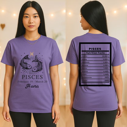 Pisces Zodiac Fish Tee  Nutrition Facts T-Shirt