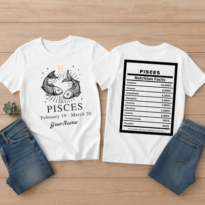 Pisces Zodiac Fish Tee  Nutrition Facts T-Shirt