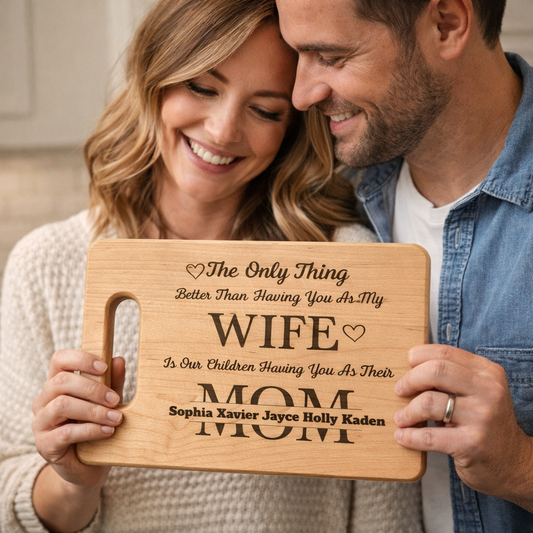 Personalized Cutting Board for Wife from Husband -  A Custom Mom Gift with Kids Names - Perfect Anniversary or Mothers Day Gift