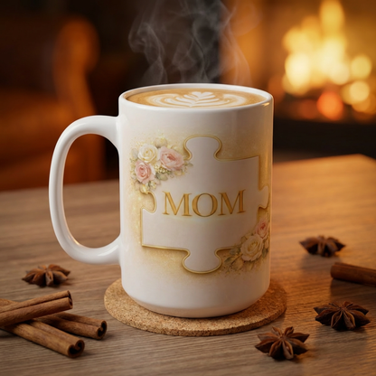 Personalized Mom Puzzle Mug – You Are The Piece That Holds Us Together – Custom Family Name Coffee Cup Gift for Mother