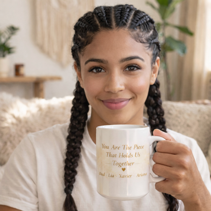 Personalized Mom Puzzle Mug – You Are The Piece That Holds Us Together – Custom Family Name Coffee Cup Gift for Mother