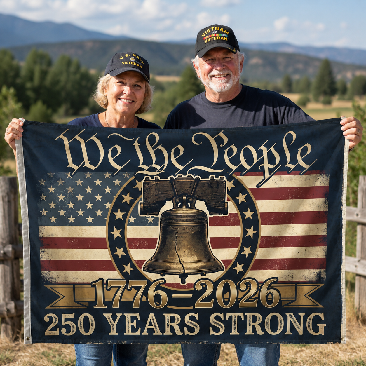 We The People 1776 2026 America 250th Anniversary Flag | Liberty Bell Patriotic Double-Sided Flag