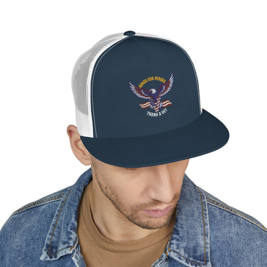 Veterans Trucker Hat Patriotic Eagle and Flag Cap Honor Our Heroes Thank a Vet Military Pride Gift for Veterans Day Memorial Day