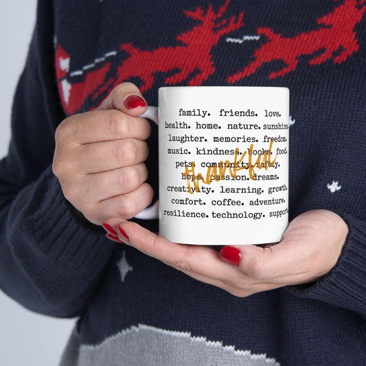 Thankful Coffee Mug | Gratitude List Design with Positive Affirmation | Inspirational Gift for Coffee Lovers