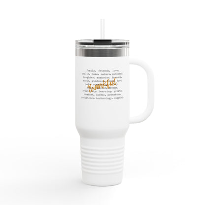 40oz Thankful Tumbler with Handle | Stainless Steel Insulated Travel Mug | Gratitude Gift | Large Coffee Cup Hot Cold | Inspirational Mug