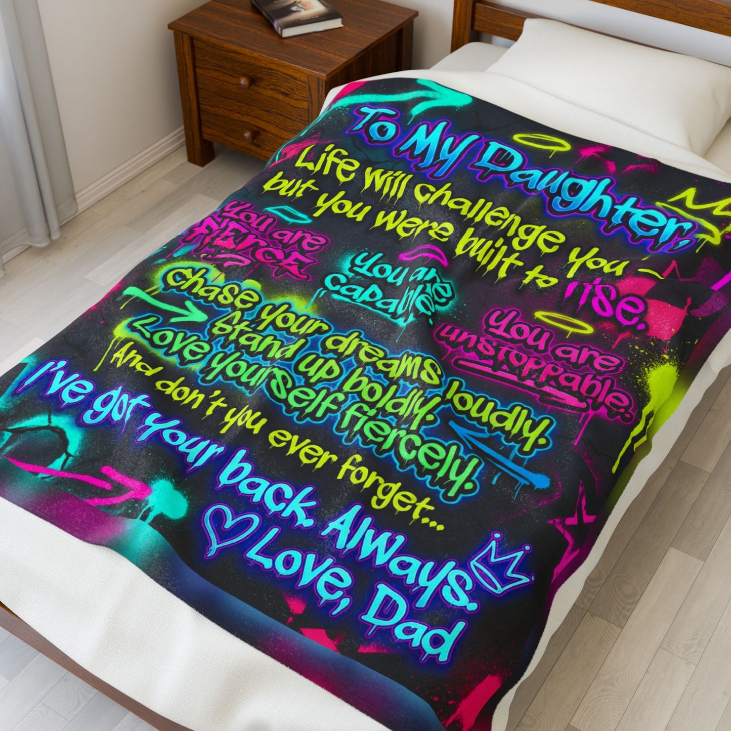 Emotional Dad To Daughter Gift Empowerment Neon Graffiti Blanket