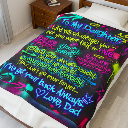 Emotional Dad To Daughter Gift Empowerment Neon Graffiti Blanket