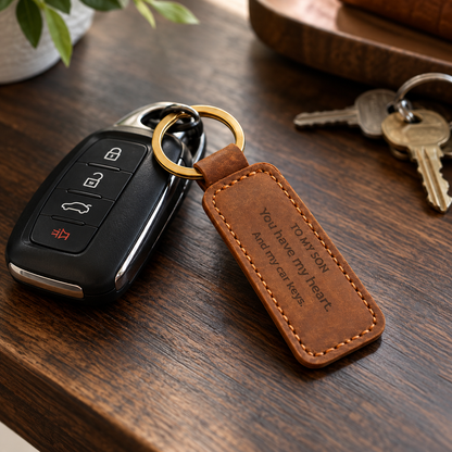 Funny Engraved Leather Keychain for Son From Mom