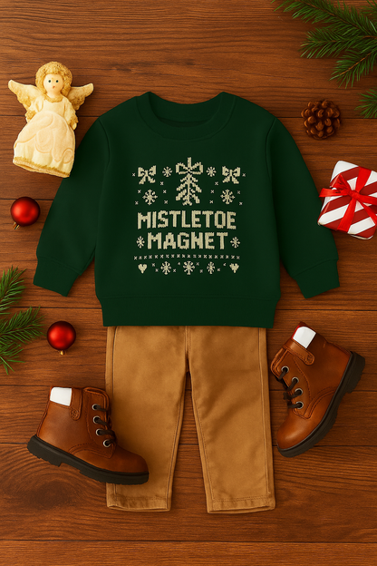Toddler Mistletoe Magnet Christmas Sweatshirt | Funny Cute Holiday Outfit | Cozy Toddler Christmas Gift
