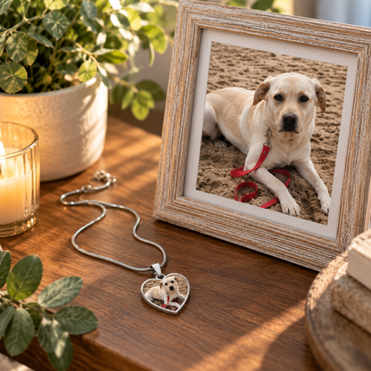 I Made It Home Personalized Pet Memorial Photo Heart Necklace