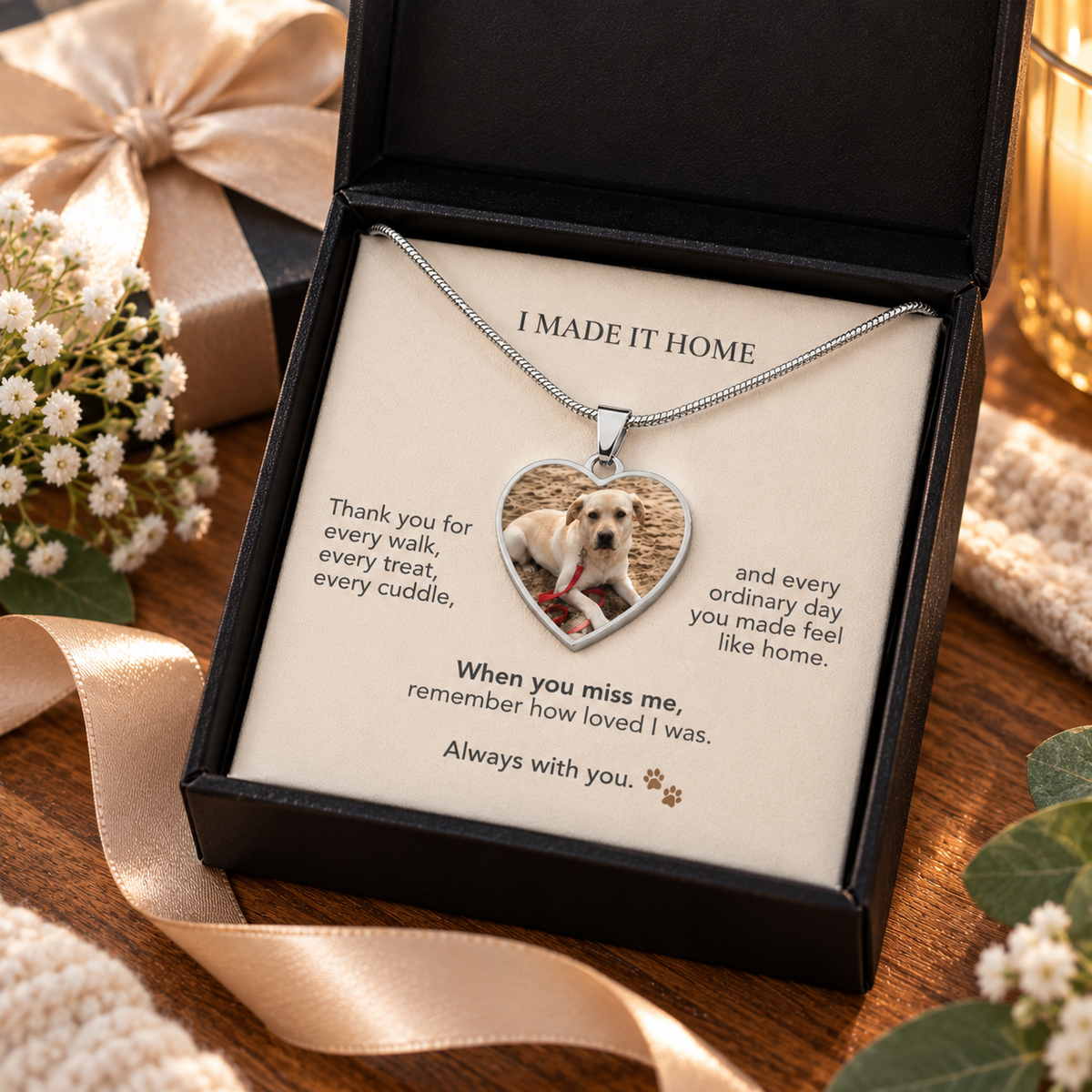 I Made It Home Personalized Pet Memorial Photo Heart Necklace
