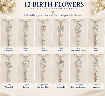 To My Granddaughter Personalized Birth Flower Name Necklace, Gift From Grandma