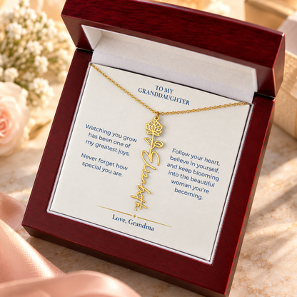 To My Granddaughter Personalized Birth Flower Name Necklace, Gift From Grandma