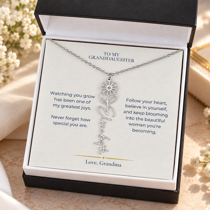 To My Granddaughter Personalized Birth Flower Name Necklace, Gift From Grandma