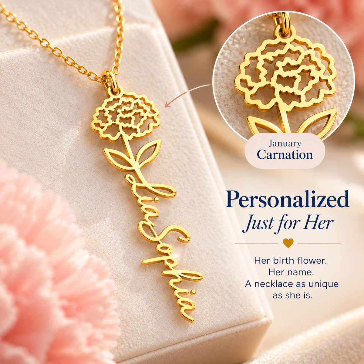 To My Granddaughter Personalized Birth Flower Name Necklace, Gift From Grandma