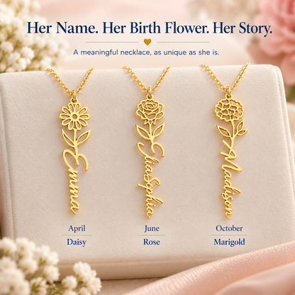 To My Granddaughter Personalized Birth Flower Name Necklace, Gift From Grandma