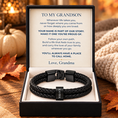 To My Grandson Personalized Name Bracelet, Meaningful Gift From Grandma
