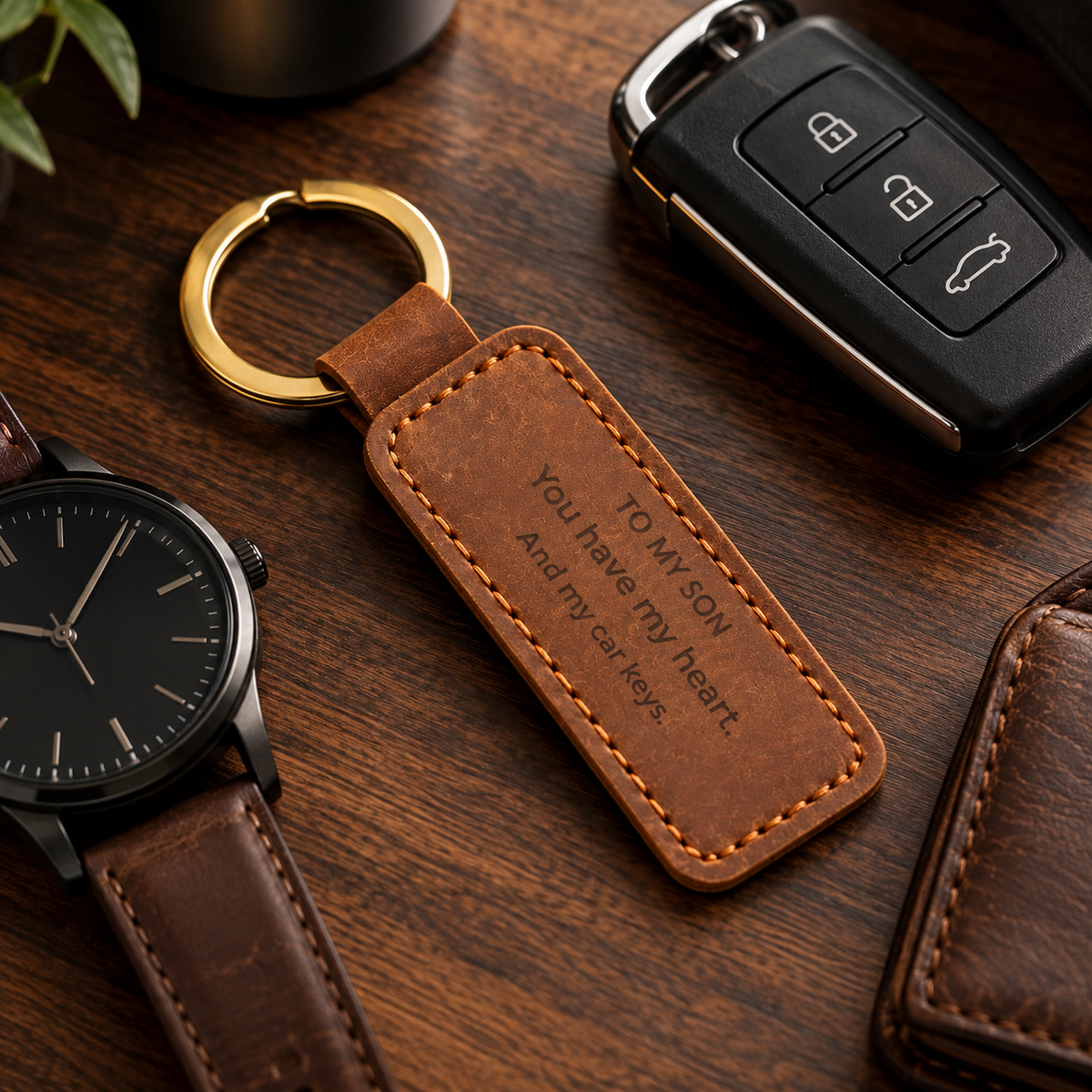 Funny Engraved Leather Keychain for Son From Mom