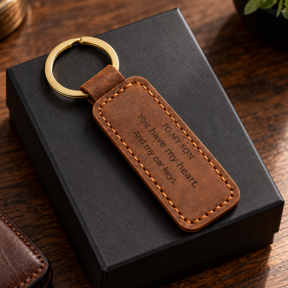 Funny Engraved Leather Keychain for Son From Mom