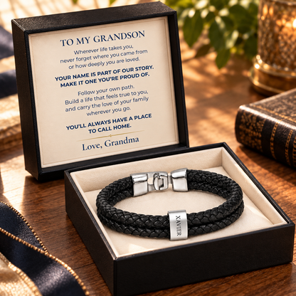 To My Grandson Personalized Name Bracelet, Meaningful Gift From Grandma