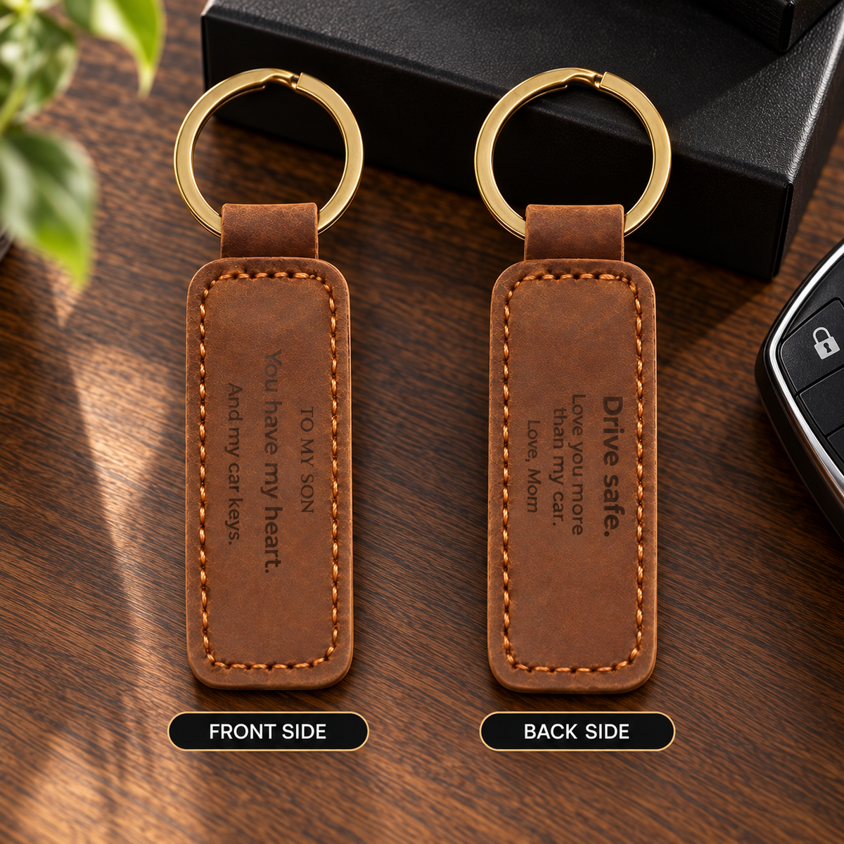 Funny Engraved Leather Keychain for Son From Mom