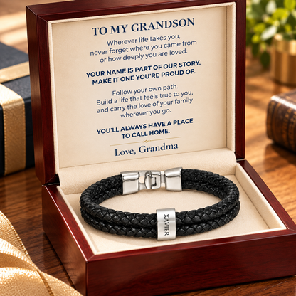 To My Grandson Personalized Name Bracelet, Meaningful Gift From Grandma