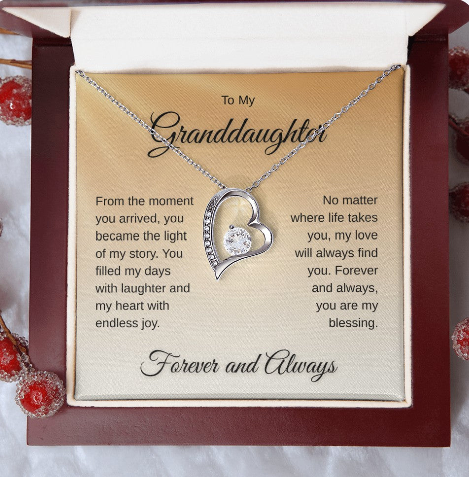 To My Granddaughter – Forever & Always Heart Necklace (14K White or 18K Gold)