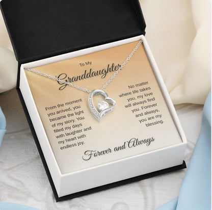 To My Granddaughter – Forever & Always Heart Necklace (14K White or 18K Gold)