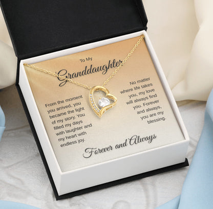 To My Granddaughter – Forever & Always Heart Necklace (14K White or 18K Gold)