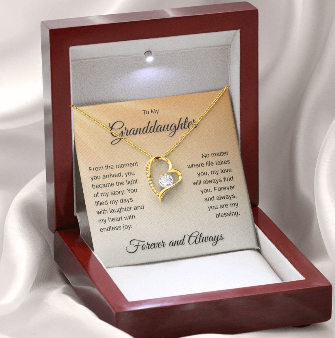 To My Granddaughter – Forever & Always Heart Necklace (14K White or 18K Gold)