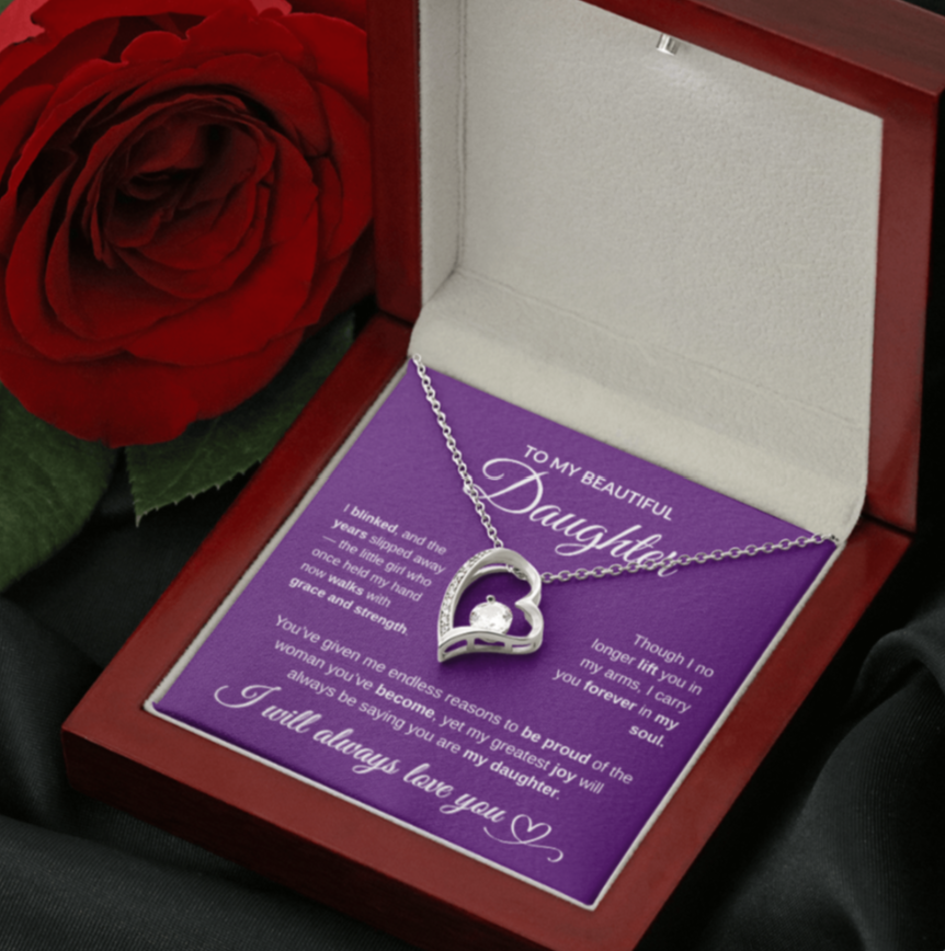 To My Beautiful Daughter – Forever Love Necklace (14K White Gold or 18K Yellow Gold)