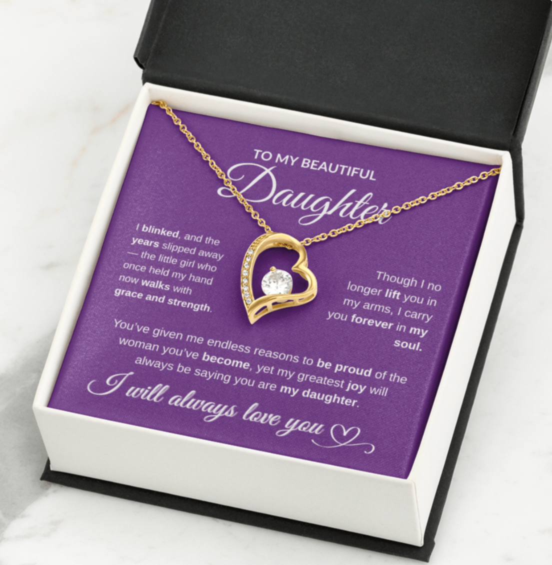 To My Beautiful Daughter – Forever Love Necklace (14K White Gold or 18K Yellow Gold)
