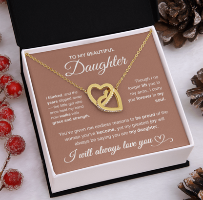 To My Beautiful Daughter – Interlocking Hearts Necklace (Yellow Gold or Rose/White Gold Variants)