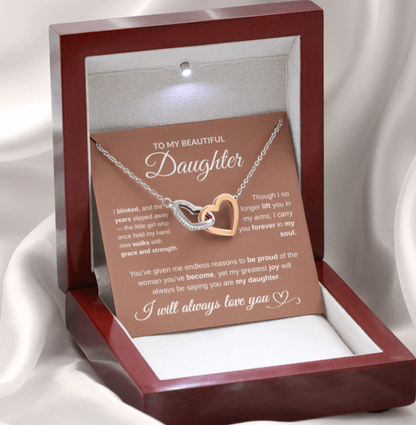 To My Beautiful Daughter – Interlocking Hearts Necklace (Yellow Gold or Rose/White Gold Variants)