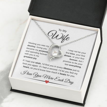 To My Wife Forever Love Necklace – 14K White Gold or 18K Yellow Gold | Romantic Message Gift | Anniversary, Birthday, Christmas Gift for Wife