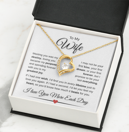 To My Wife Forever Love Necklace – 14K White Gold or 18K Yellow Gold | Romantic Message Gift | Anniversary, Birthday, Christmas Gift for Wife