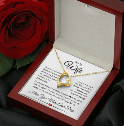 To My Wife Forever Love Necklace – 14K White Gold or 18K Yellow Gold | Romantic Message Gift | Anniversary, Birthday, Christmas Gift for Wife