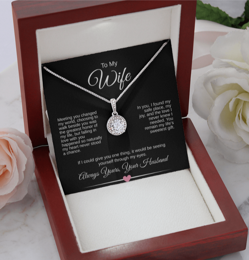 To My Wife – Eternal Hope Necklace Gift | Romantic Message Card for Wife | 14k White Gold Finish