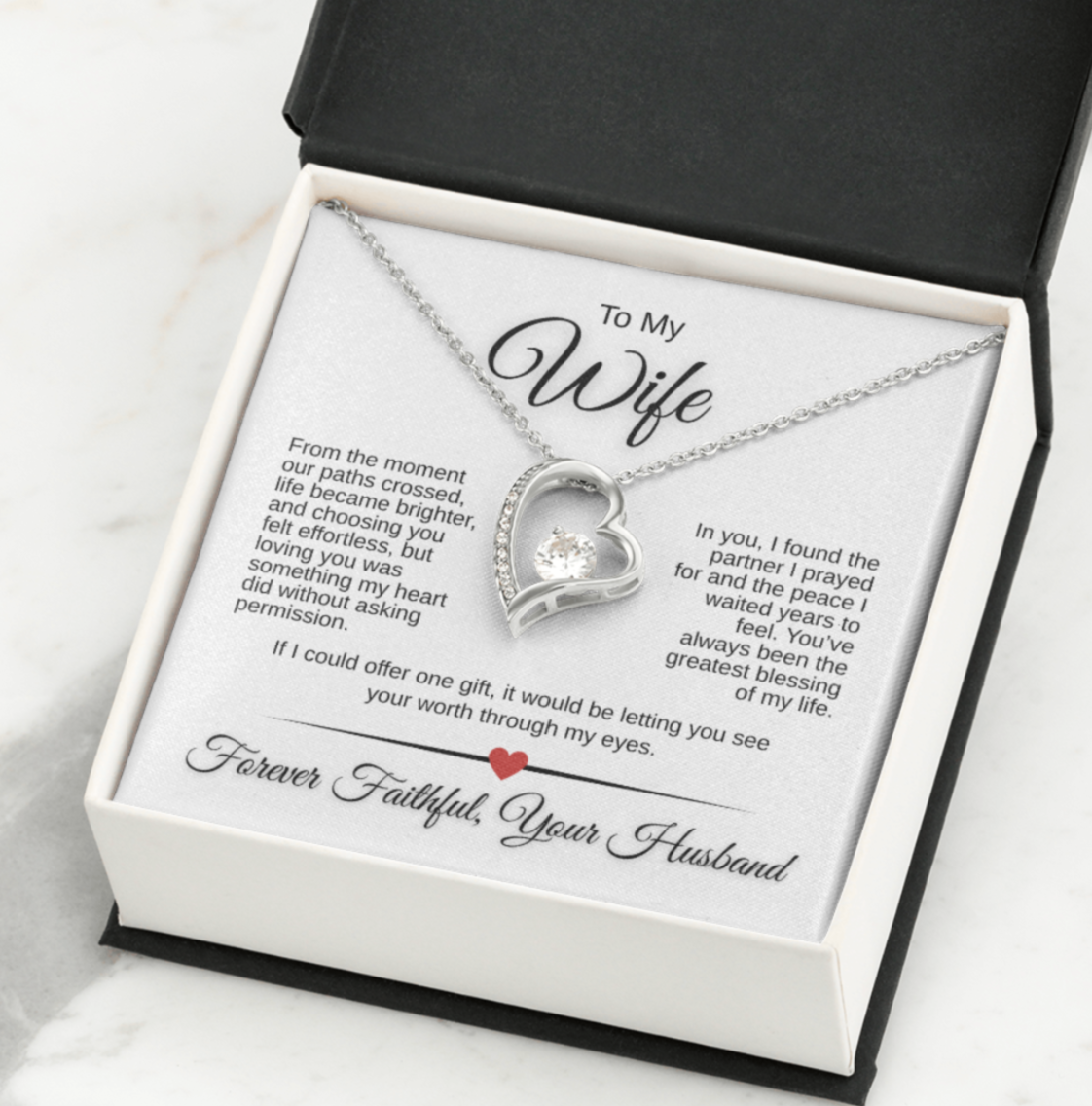 Forever Love Necklace for Wife – 14K White Gold or 18K Yellow Gold | Romantic Message Card Gift from Husband