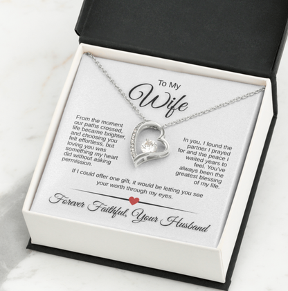 Forever Love Necklace for Wife – 14K White Gold or 18K Yellow Gold | Romantic Message Card Gift from Husband