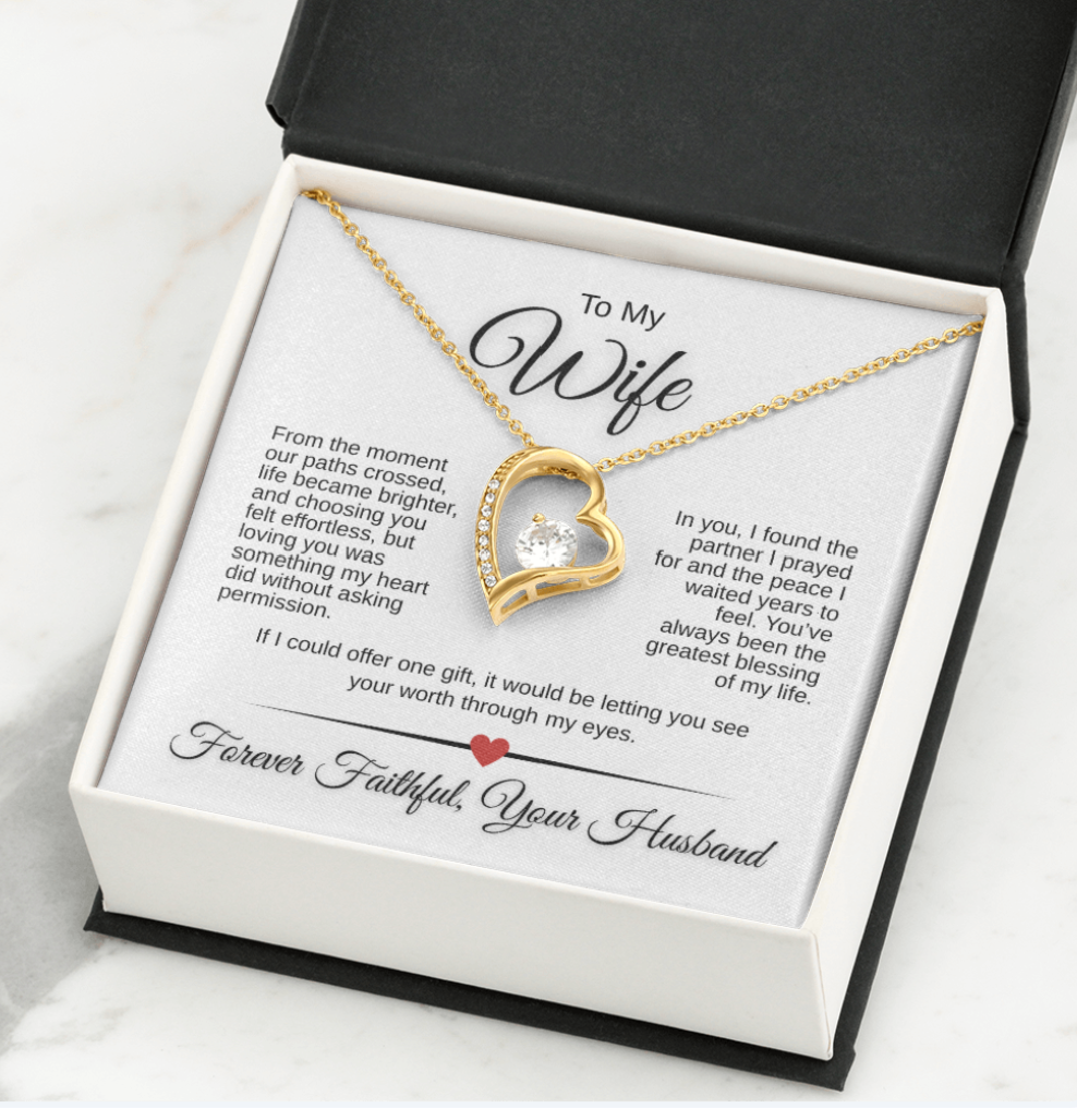 Forever Love Necklace for Wife – 14K White Gold or 18K Yellow Gold | Romantic Message Card Gift from Husband