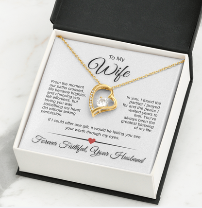 Forever Love Necklace for Wife – 14K White Gold or 18K Yellow Gold | Romantic Message Card Gift from Husband